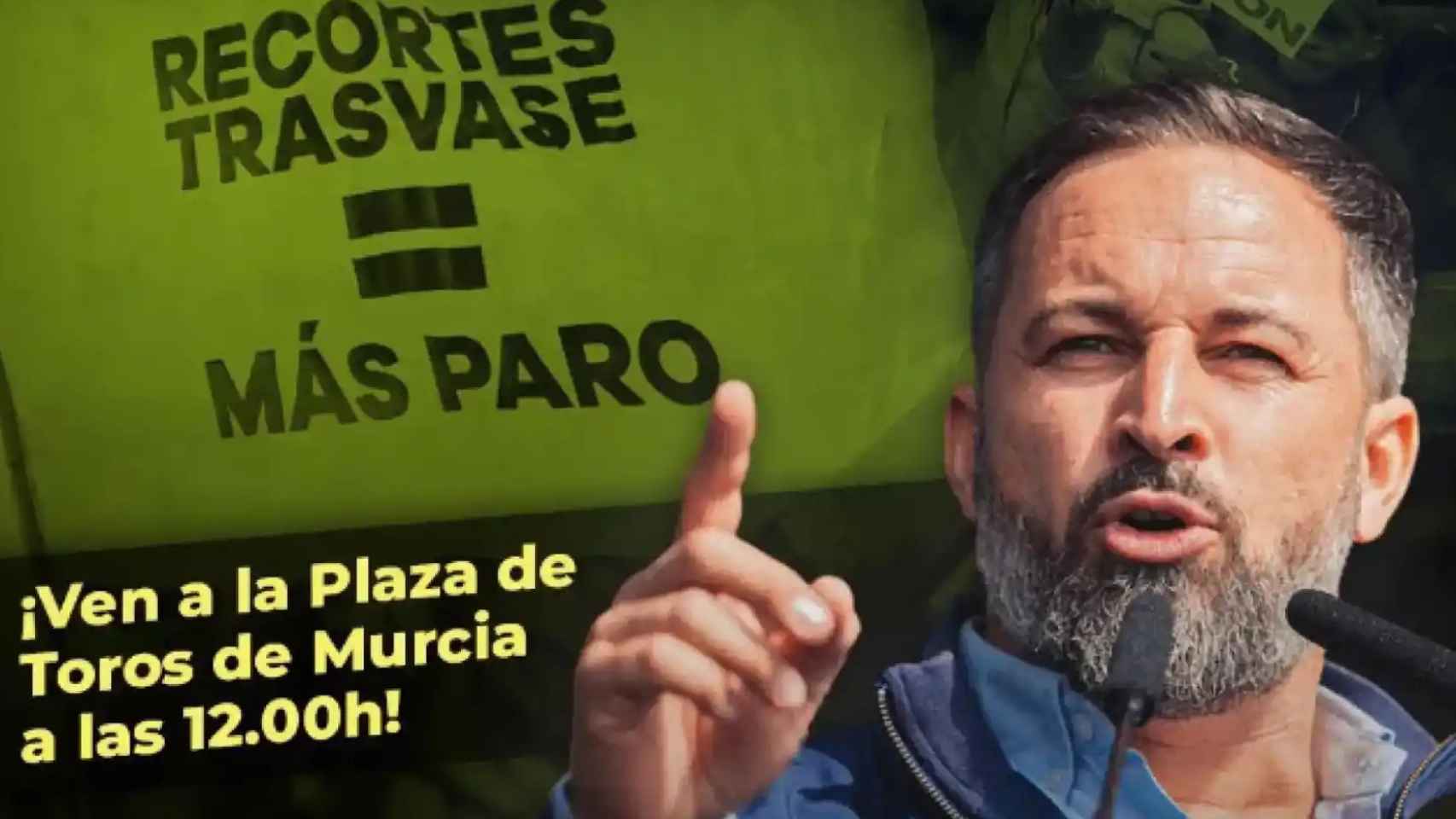Imagen que Vox está difundiendo para publicitar el mitin que Santiago Abascal ofrecerá este domingo en Murcia.