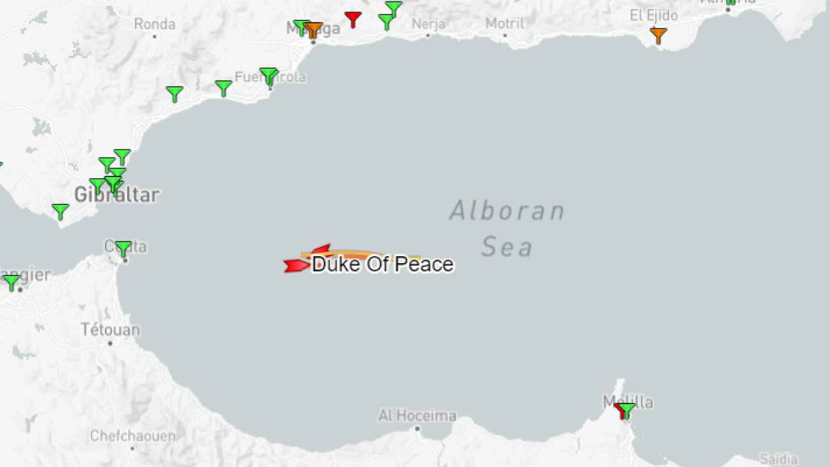 El Duke Of Peace navegando en el mar de Alborán, en la mañana del 13 de febrero de 2023.