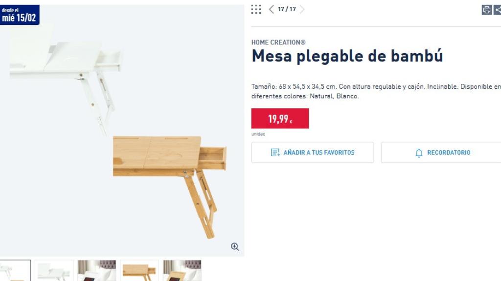 Mesa plegable de bambú.