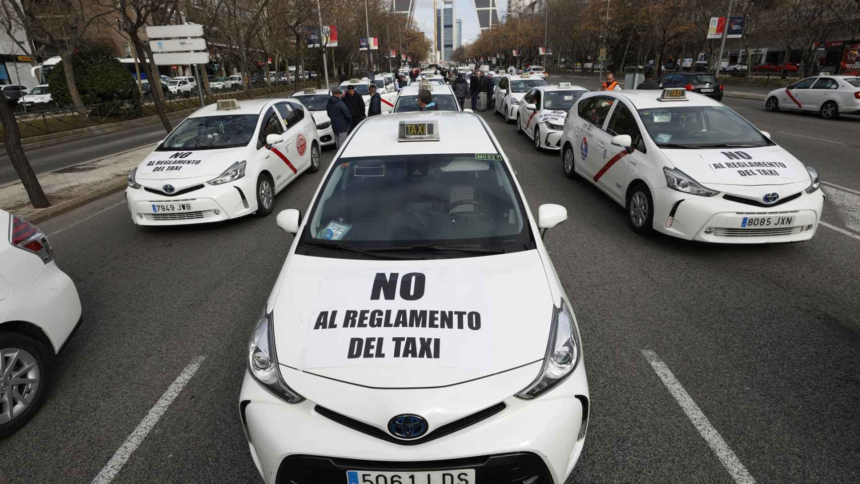 Marcha de taxistas convocada por la Federación Profesional del Taxi de Madrid.