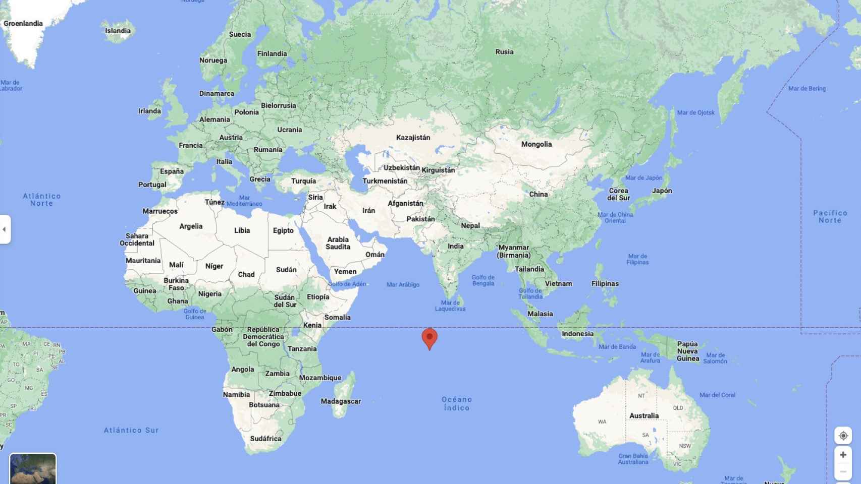 Captura de Google Maps de la ubicación de Chagos.