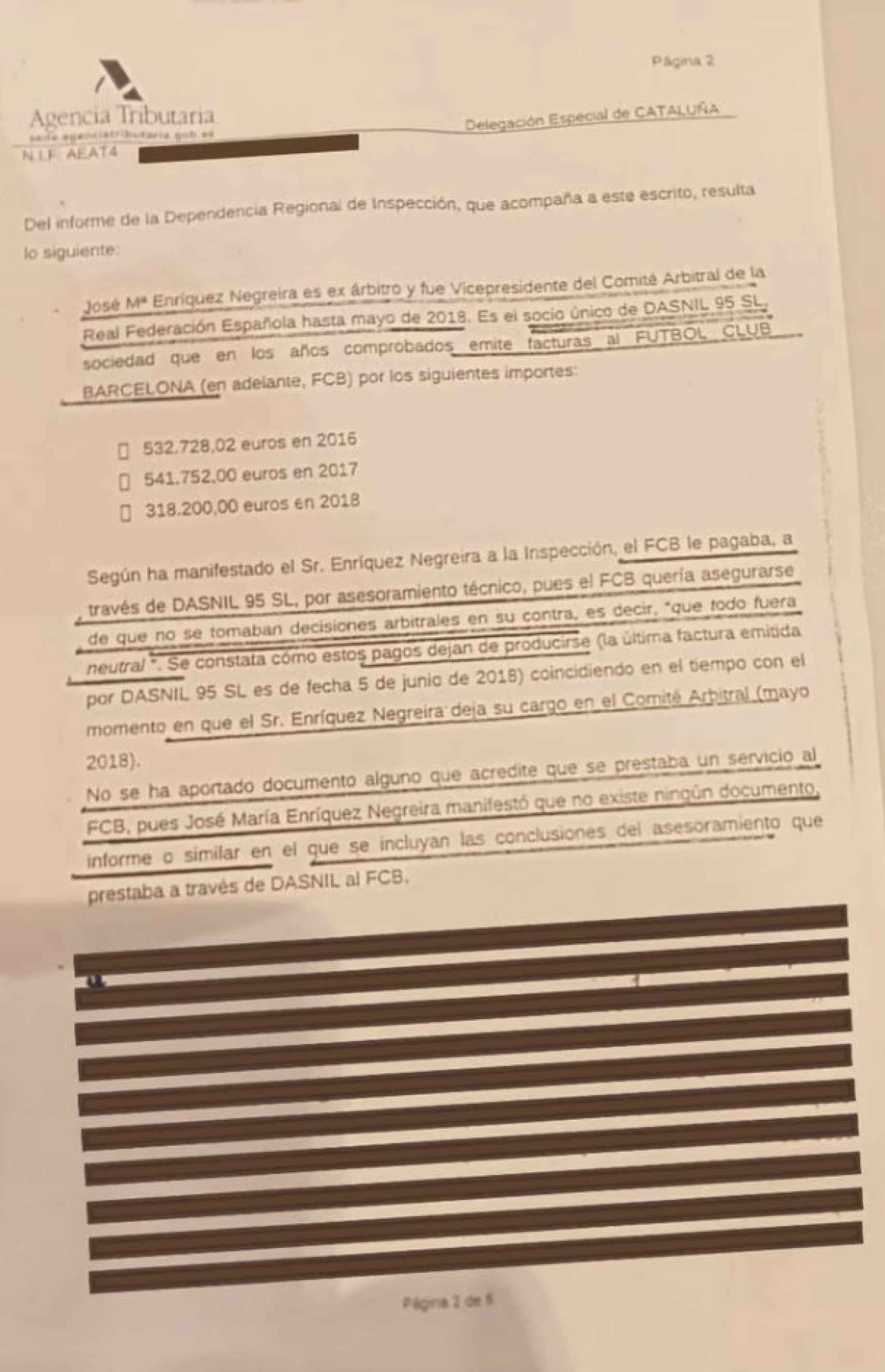 El informe de la Agencia Tributaria sobre la inspección a José María Enríquez Negreira
