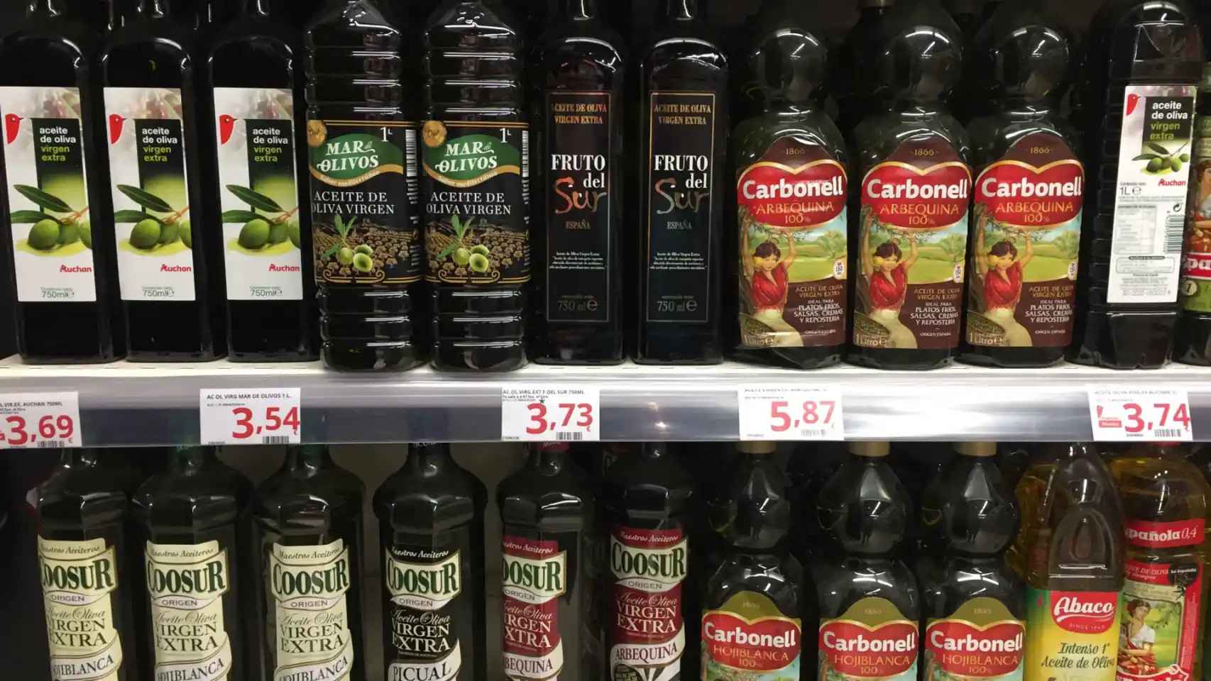 Sección del aceite de un supermercado.