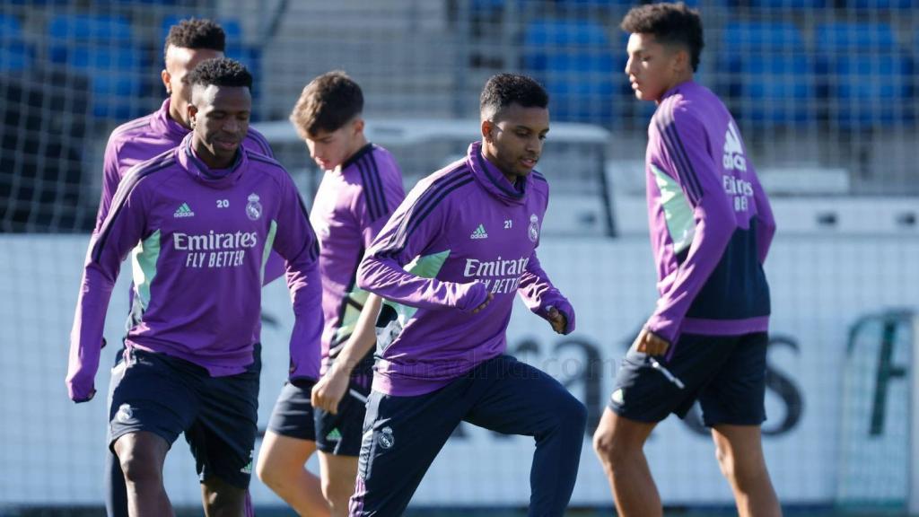 Vinicius y Rodrygo durante el entrenamiento.