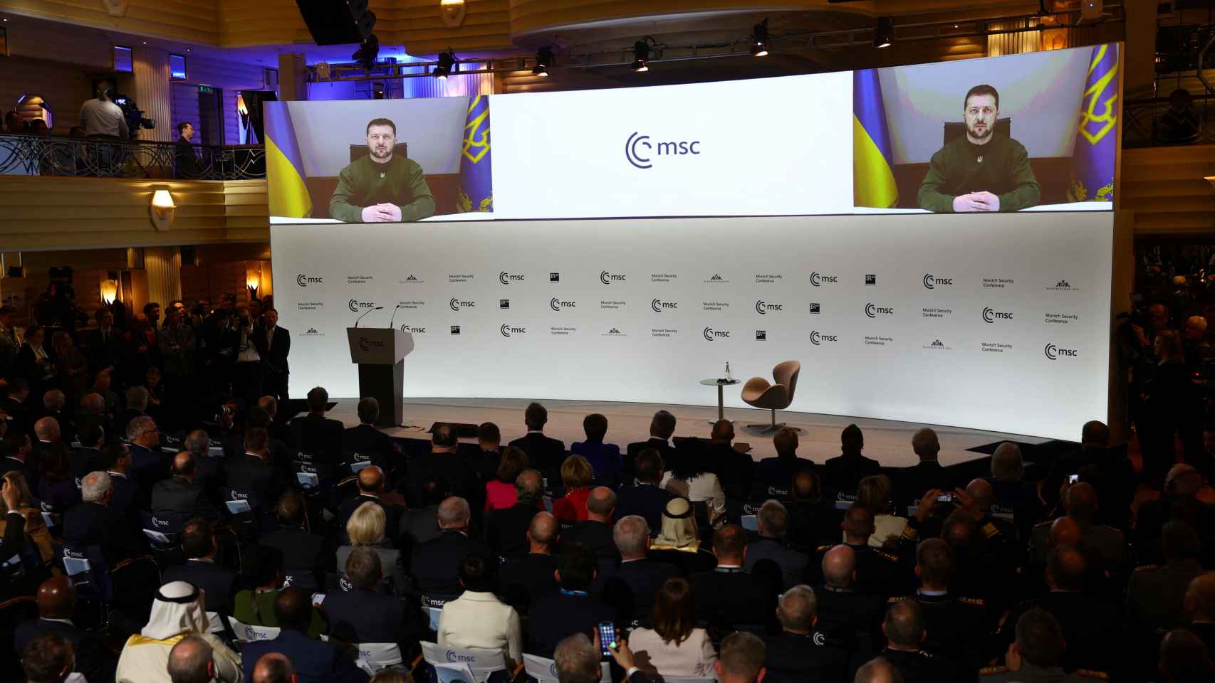 El presidente ucraniano, Volodímir Zelenski, durante su intervención virtual en la Conferencia de Seguridad de Múnich