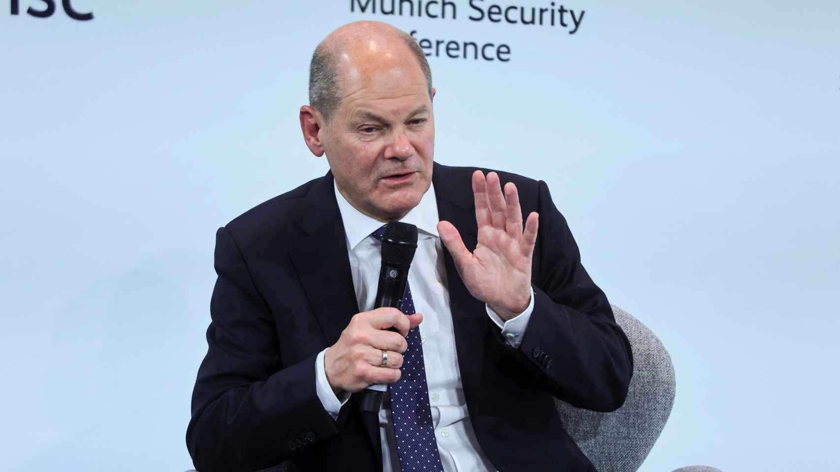 El canciller Olaf Scholz, durante su intervención este viernes en la Conferencia de Seguridad de Múnich
