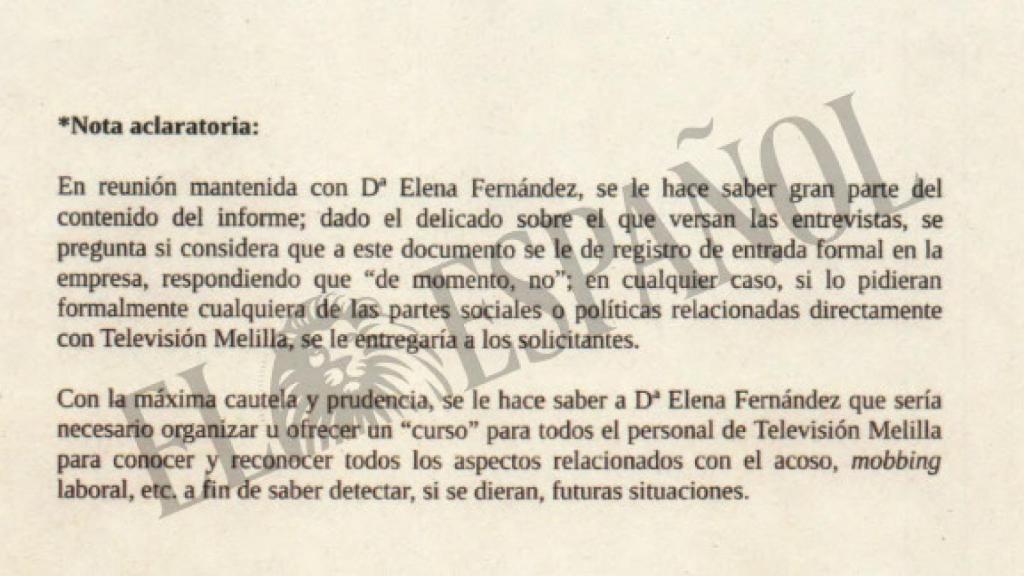 Fragmento del informe interno de Radiotelevisión Melilla.