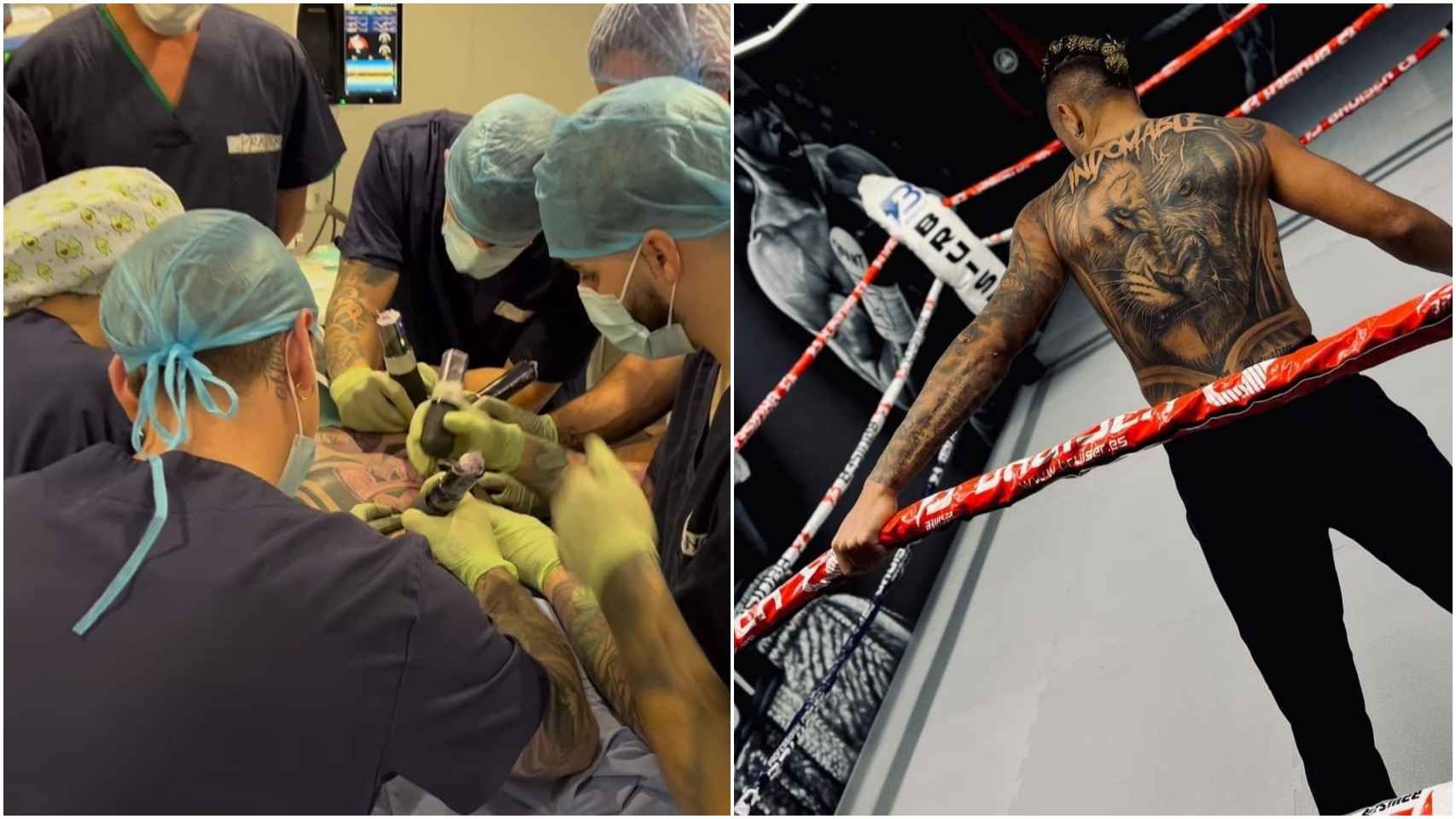 A la izquierda, el equipo de Joaquín inmersos en la nueva técnica de tatuajes sin dolor. A la derecha, el tatuaje de Mariano Díaz.
