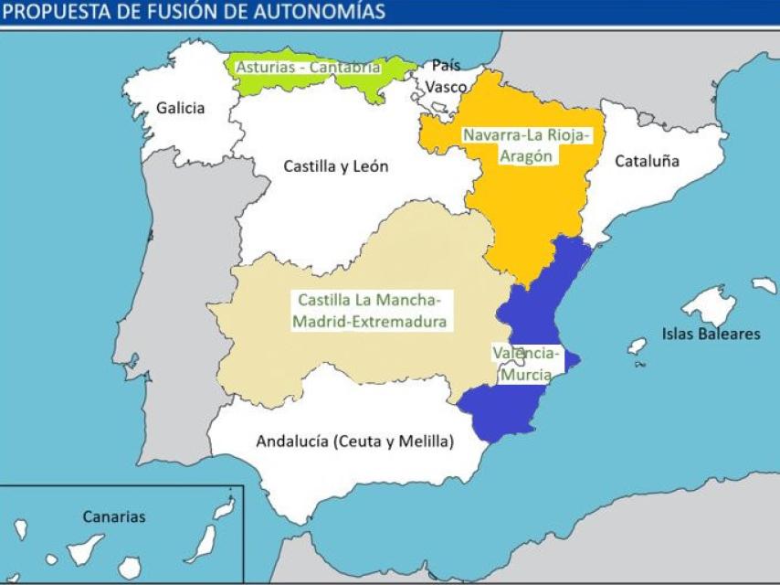 El nuevo mapa de las autonomías que propone el proyecto político 'Iniciativa'.