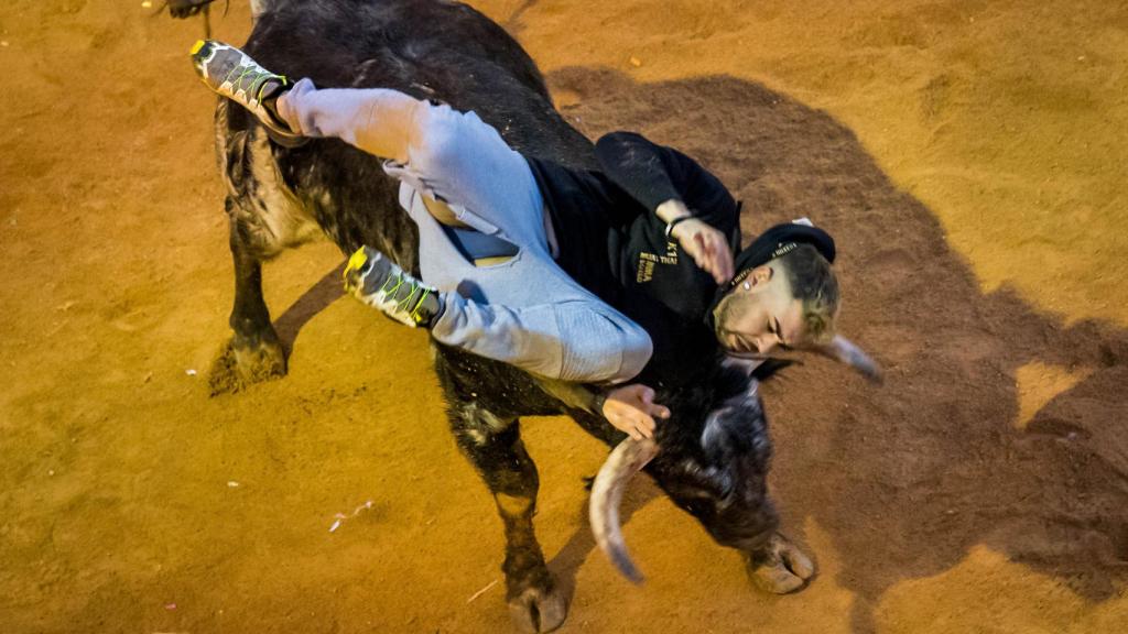 Cogida de un mozo en la capea del sábado