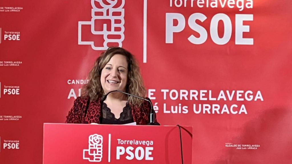 Iratxe García, en un acto electoral en Torrelavega, el domingo.