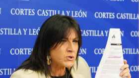 La vicepresidenta de las Cortes, Ana Sánchez, durante la rueda de prensa de este viernes en las Cortes.