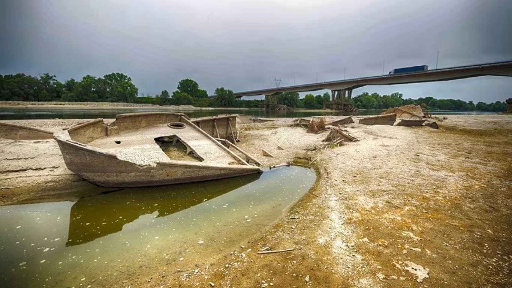 Imagen de archivo del río Po durante la sequía.