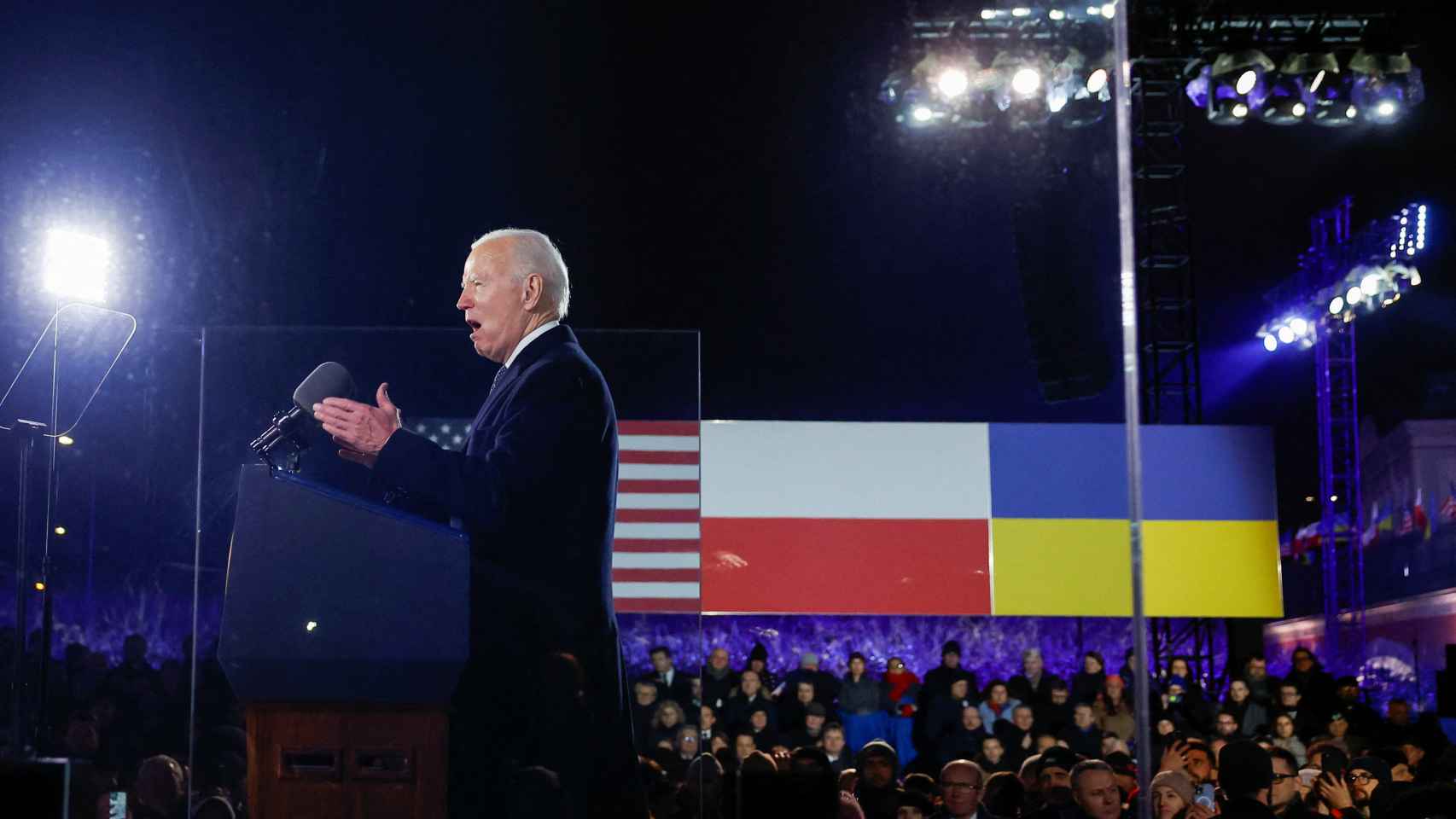 Joe Biden durante el discurso a favor de Ucrania que ha ofrecido en Polonia.