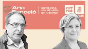 Ángel Franco y Ana Barceló sobre los logotipos de campaña del PSOE de Alicante.