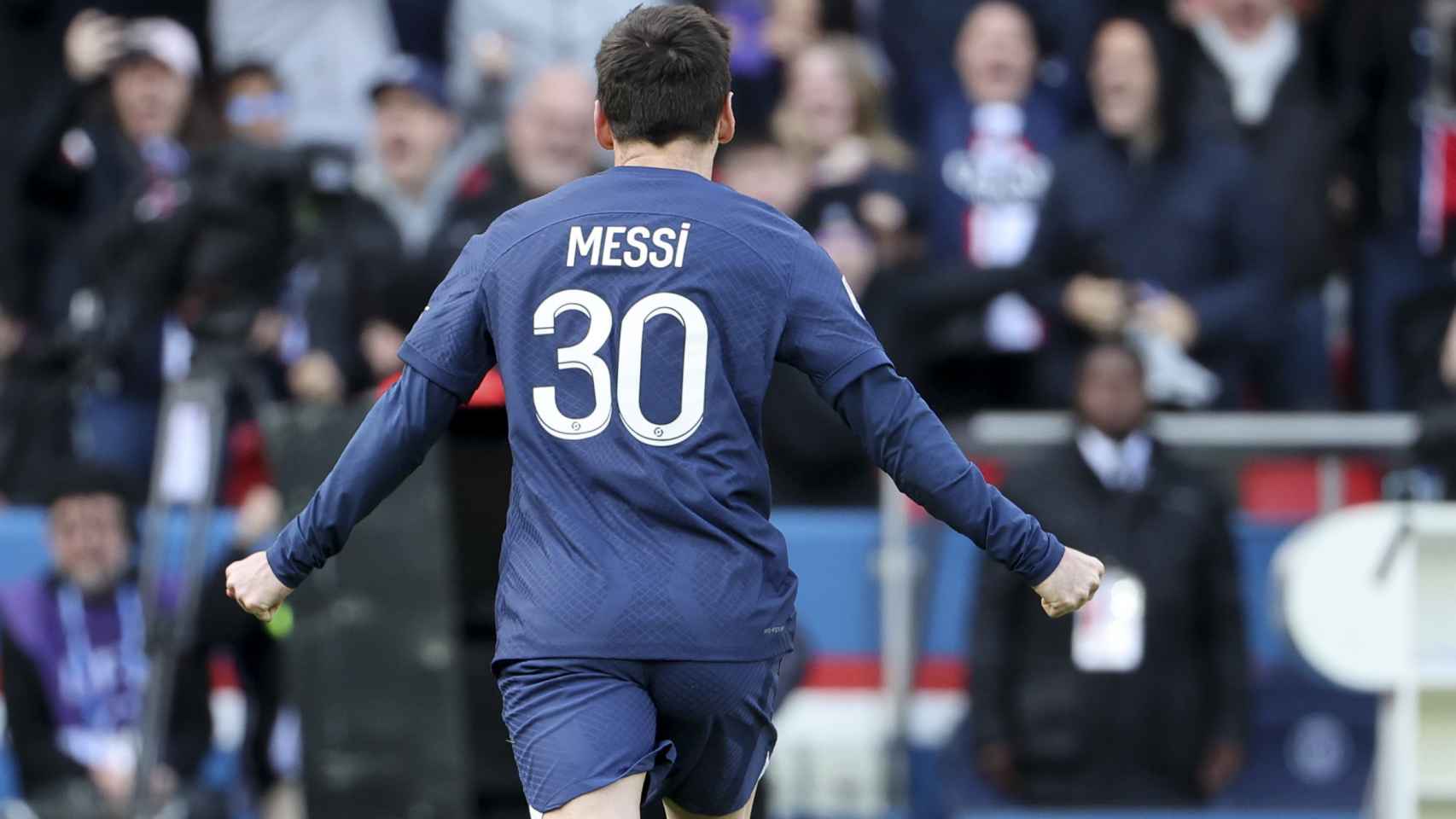 Leo Messi, celebrando un gol del PSG en la temporada 2022/2023