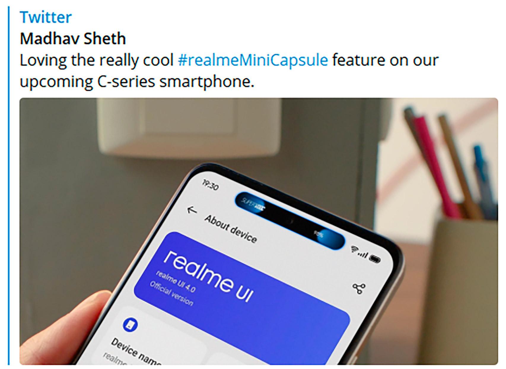 El tuit borrado donde se presenta la Mini Cápsula de realme