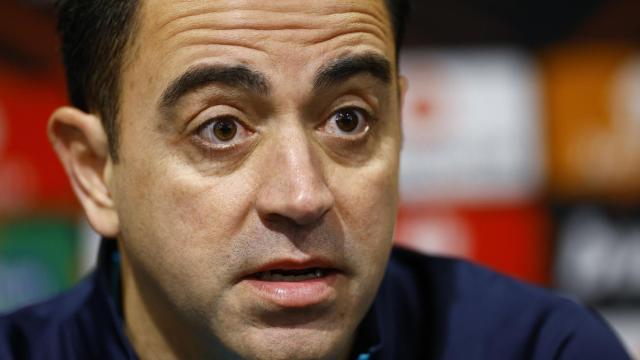 Xavi Hernández, en rueda de prensa de la Europa League con el FC Barcelona