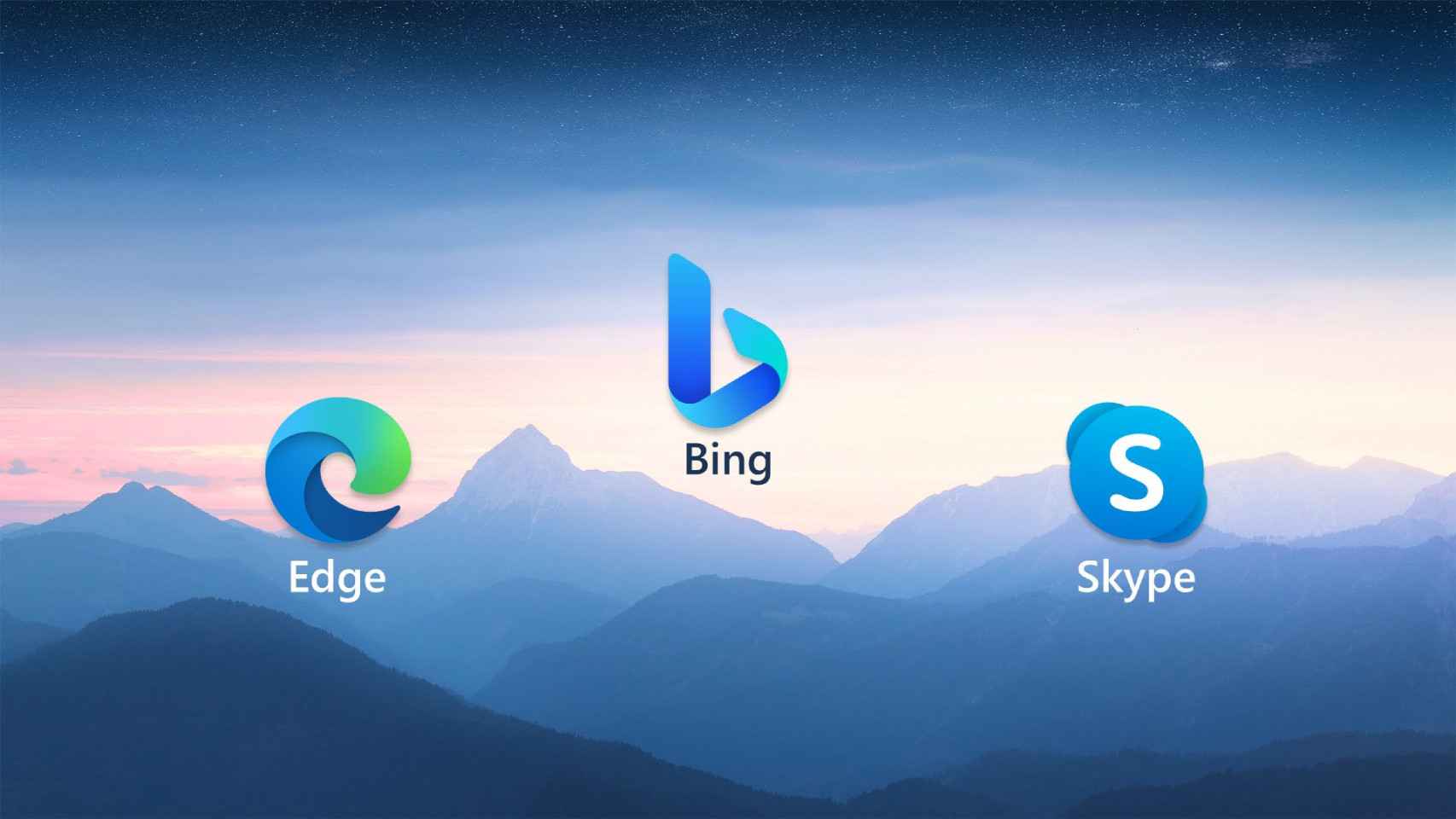 El logo de Bing junto con el de Edge y Skype.