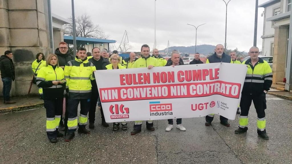 Empleados de Eulen movilizados en la puerta del astillero el pasado mes de febrero