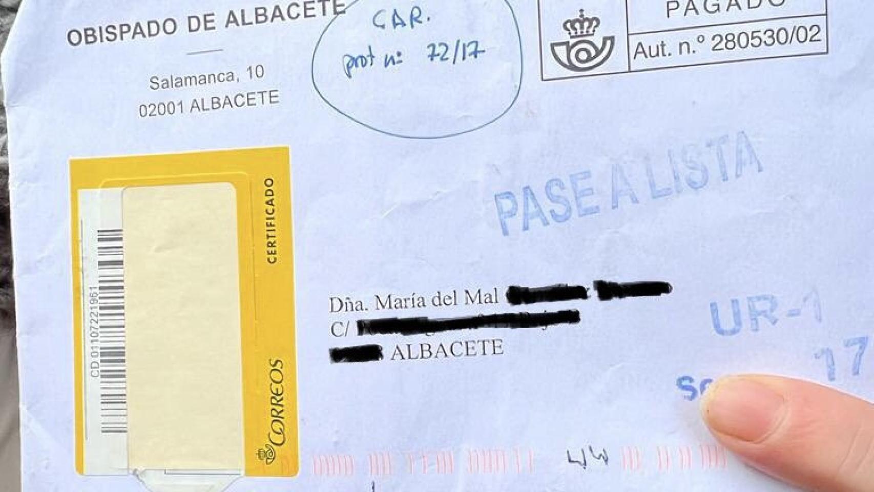 La carta dirigida a María del Mal.