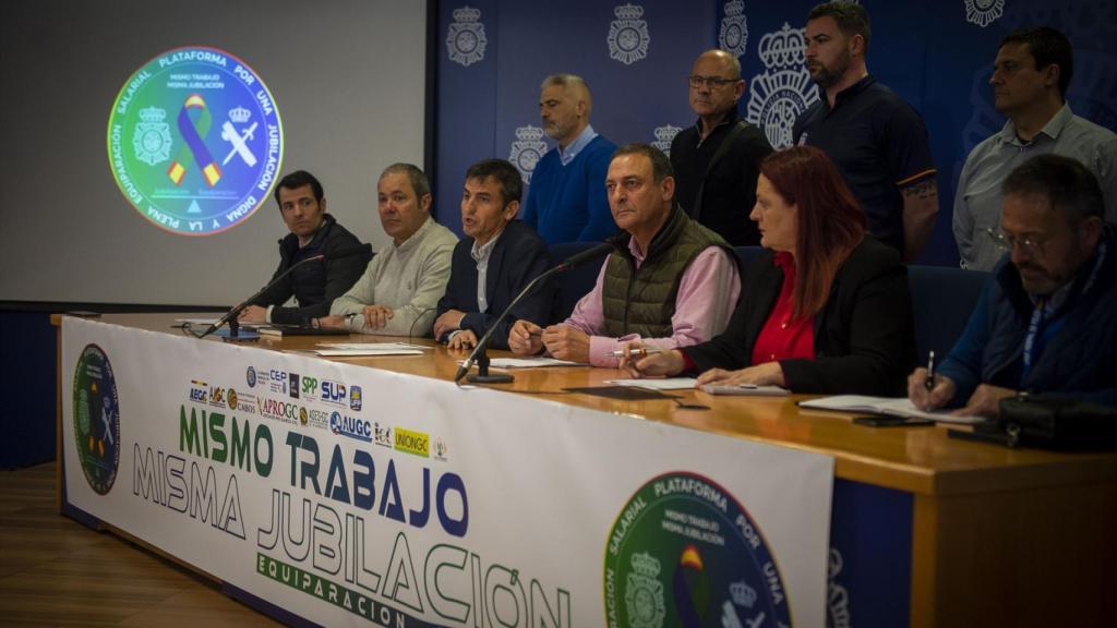 Rueda de prensa de la plataforma de policías y guardias civiles este jueves en Madrid.