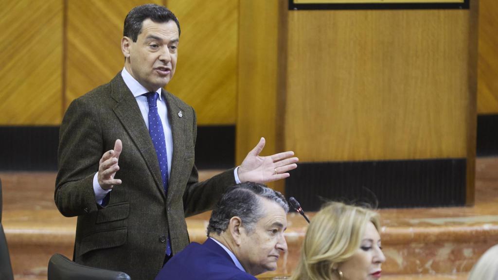 El presidente de la Junta, Juanma Moreno, durante la sesión de control en el pleno.