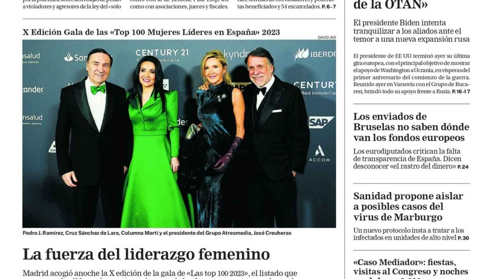 La portada del periódico La Razón con la gala de Las Top 100.