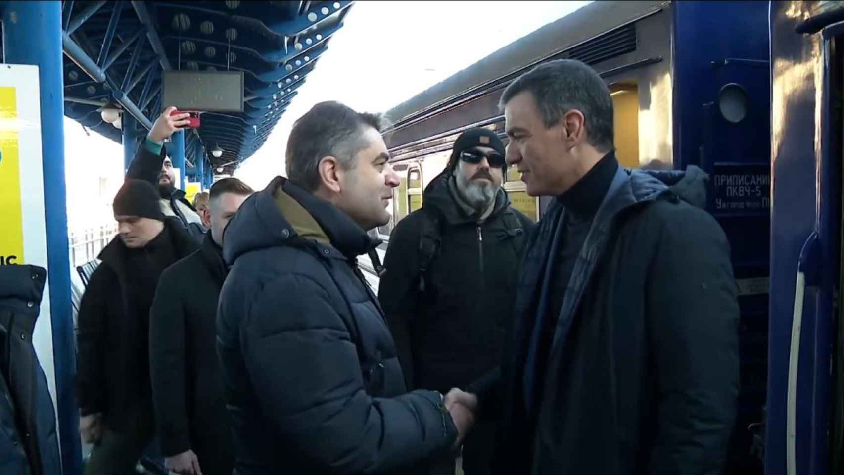 Pedro Sánchez, a su llegada a la capital de Ucrania.