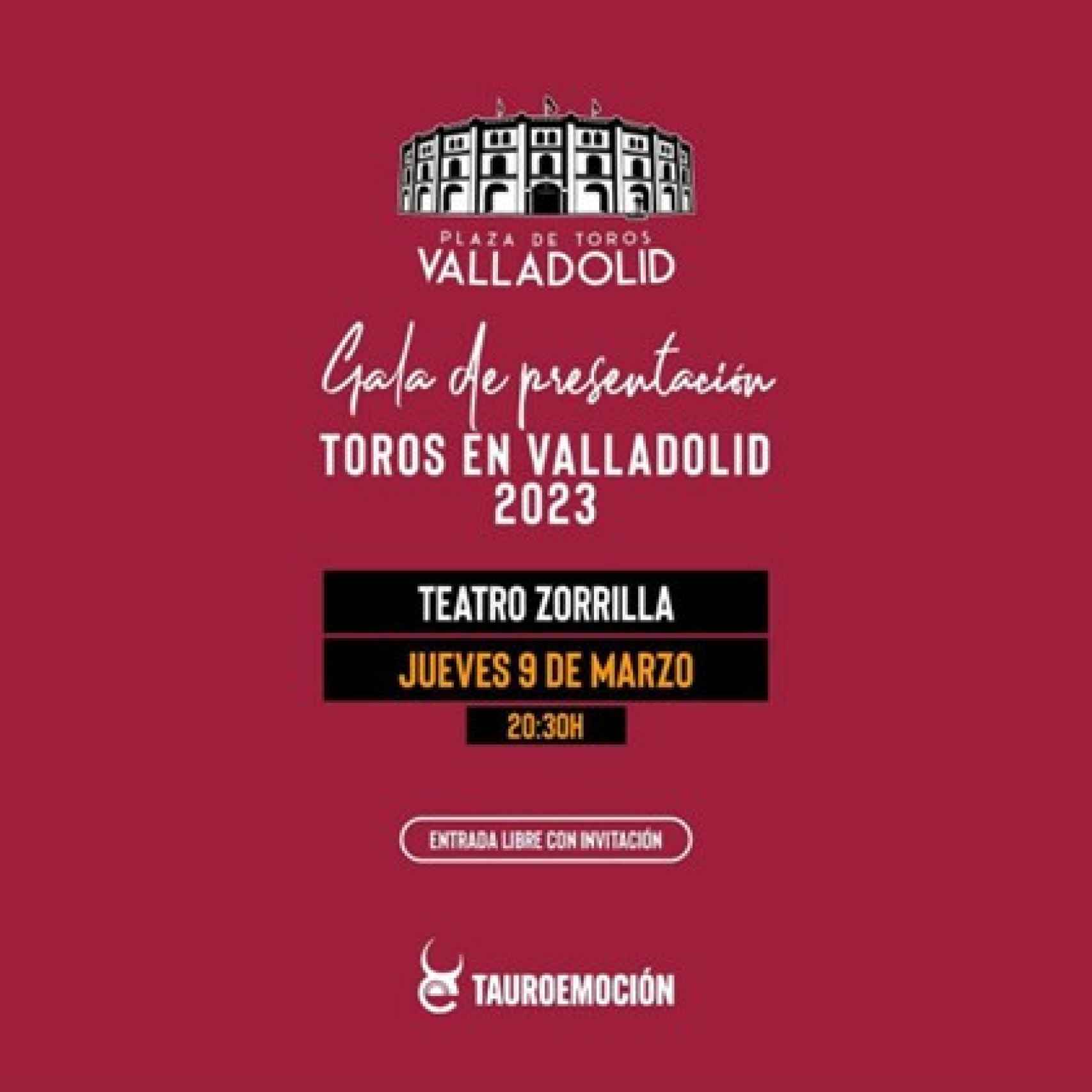 Cartel gala de presentación Toros en Valladolid 2023