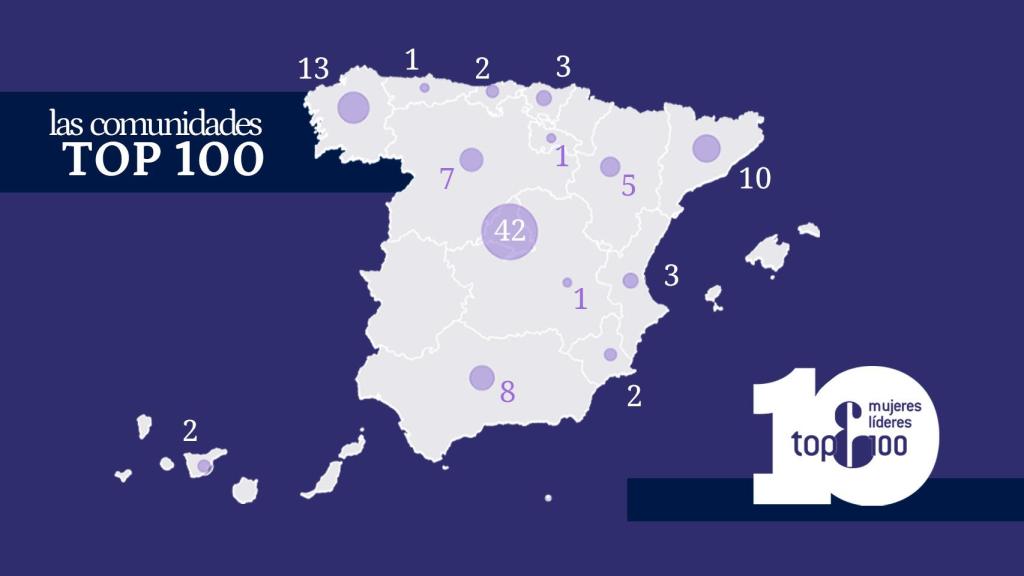 El mapa interactivo de las Mujeres Top 100 2022 por CC. AA.