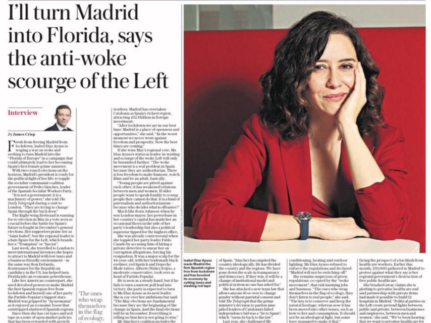 La entrevista de Ayuso en el 'The Daily Telegraph'.