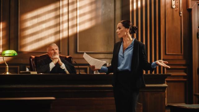 Una ciudadana presenta ante el tribunal los hechos, defendiéndose a sí misma.