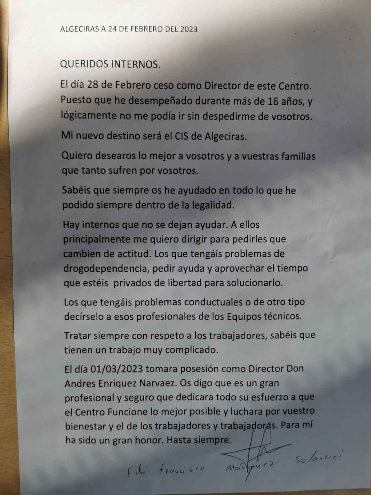 El director de Algeciras ha querido también despedirse de los internos.