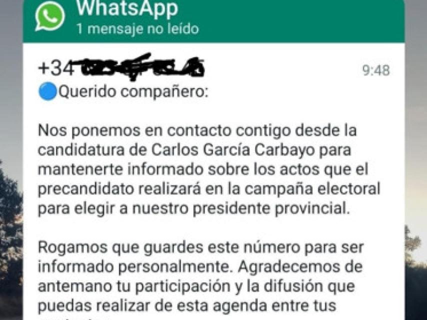 Imagen de uno de los pantallazos de WhatsApp enviados por el equipo de Chabela de la Torre.