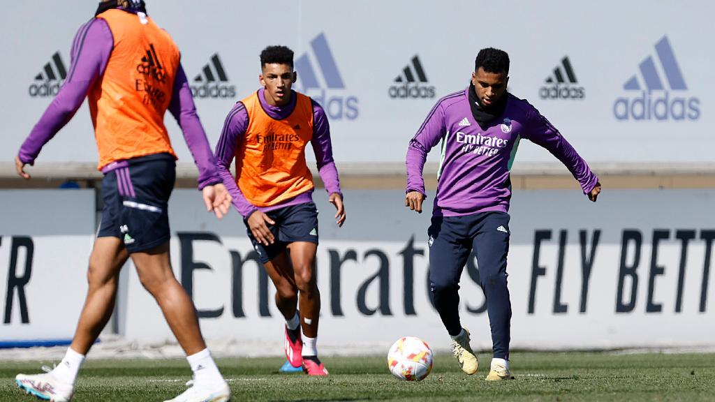 Rodrygo, en el entrenamiento del Real Madrid