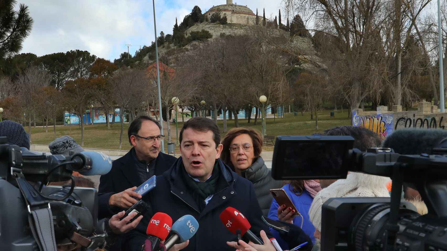 El presidente de la Junta, Alfonso Fernández Mañueco, durante su visita a Palencia, este martes.
