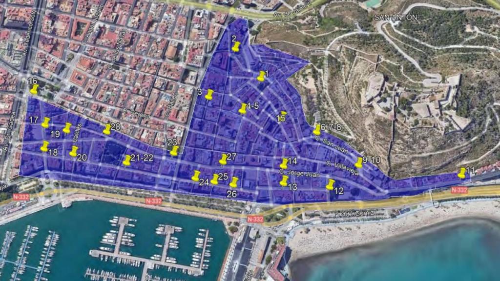 El mapa del proyecto de contenedores soterrados en Alicante.
