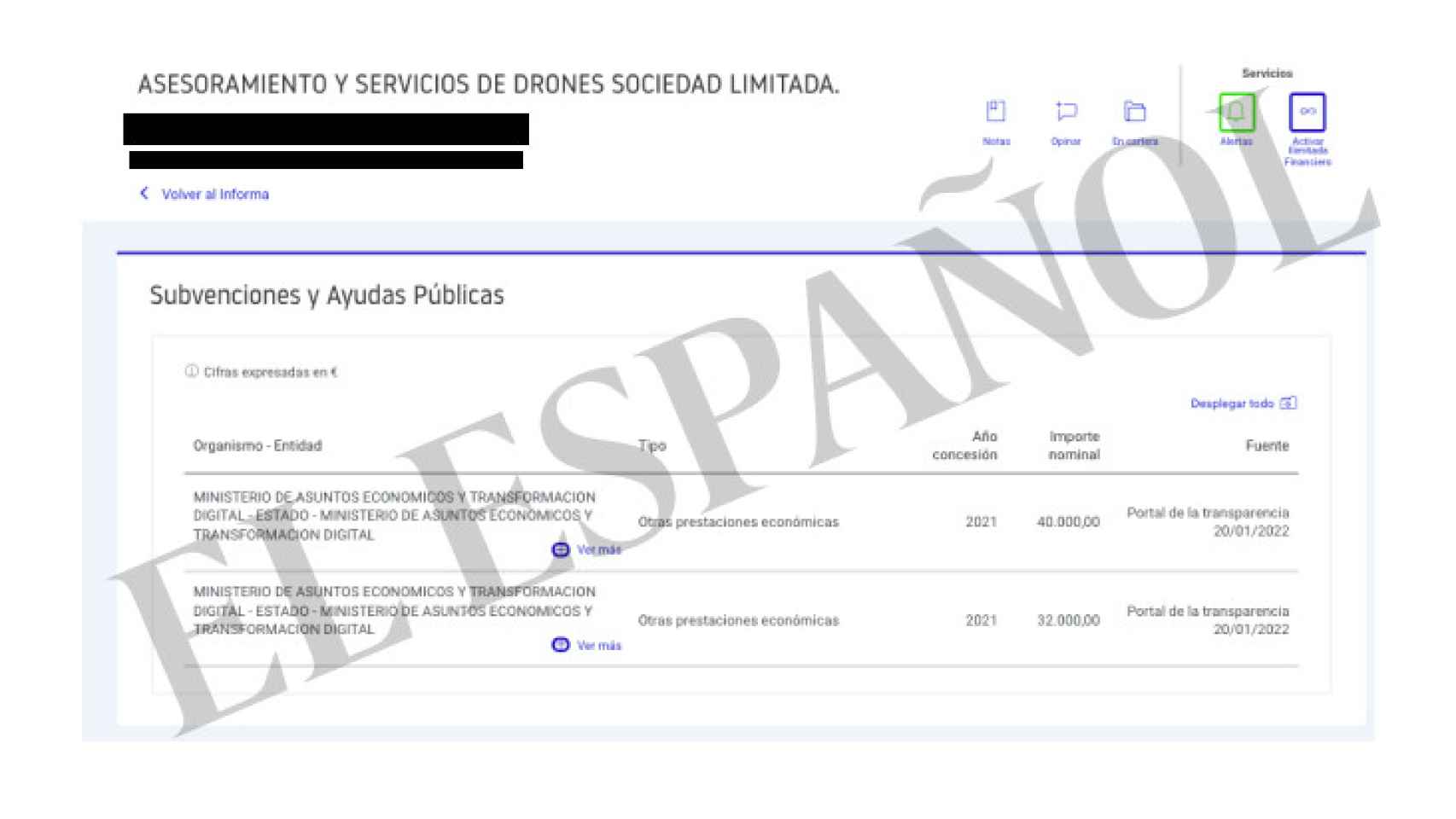 Subvenciones a la firma del dueño de la empresa de drones, Suárez Estévez.