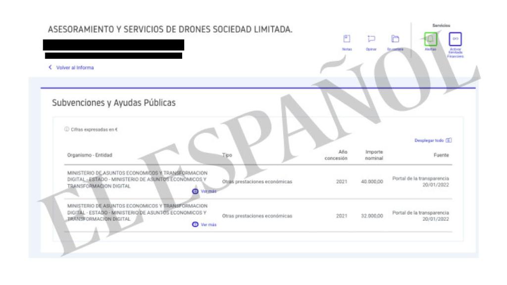 Subvenciones a la firma del dueño de la empresa de drones, Suárez Estévez.
