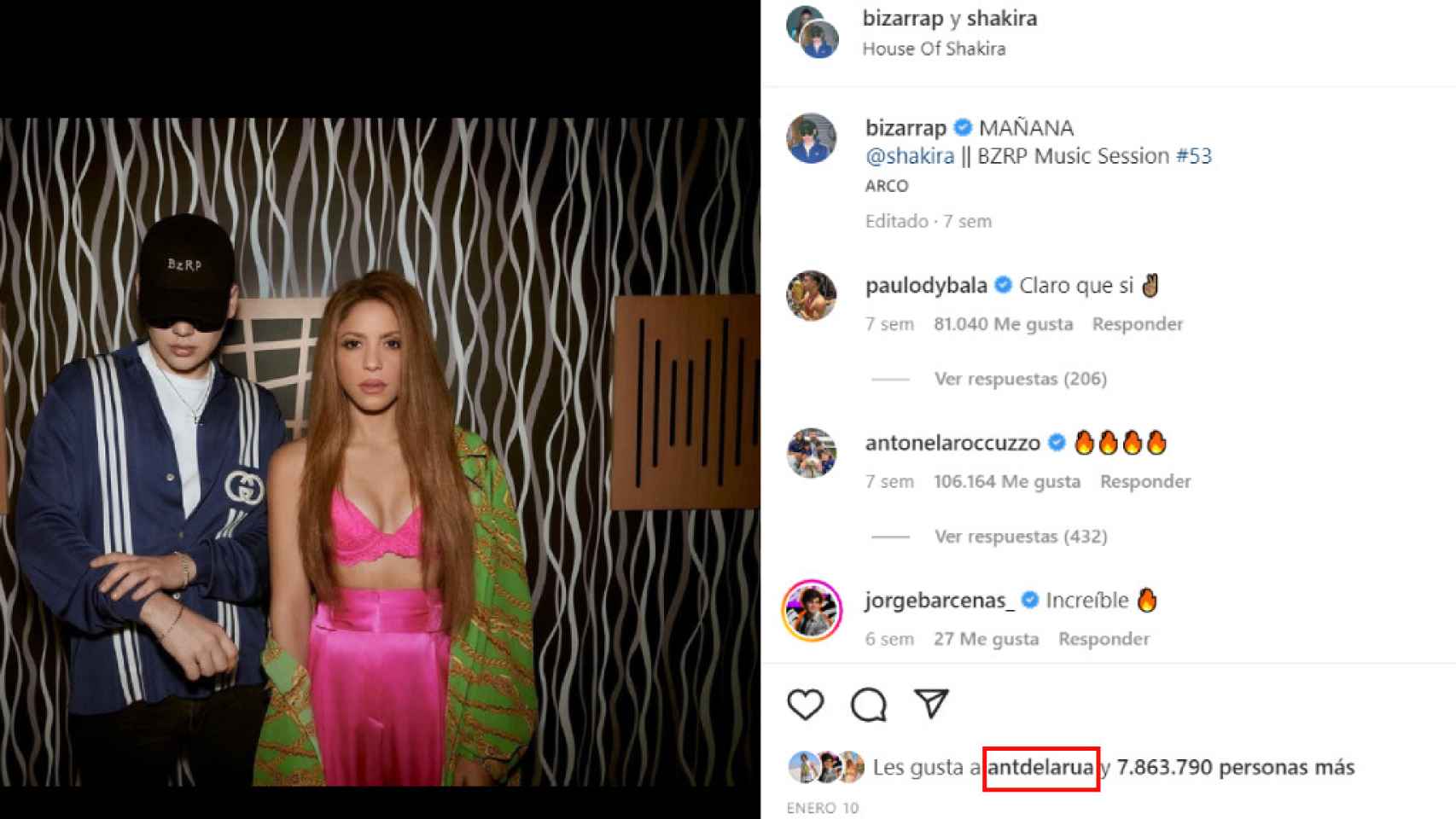 El 'like' de Antonio de la Rúa en una foto de Shakira.