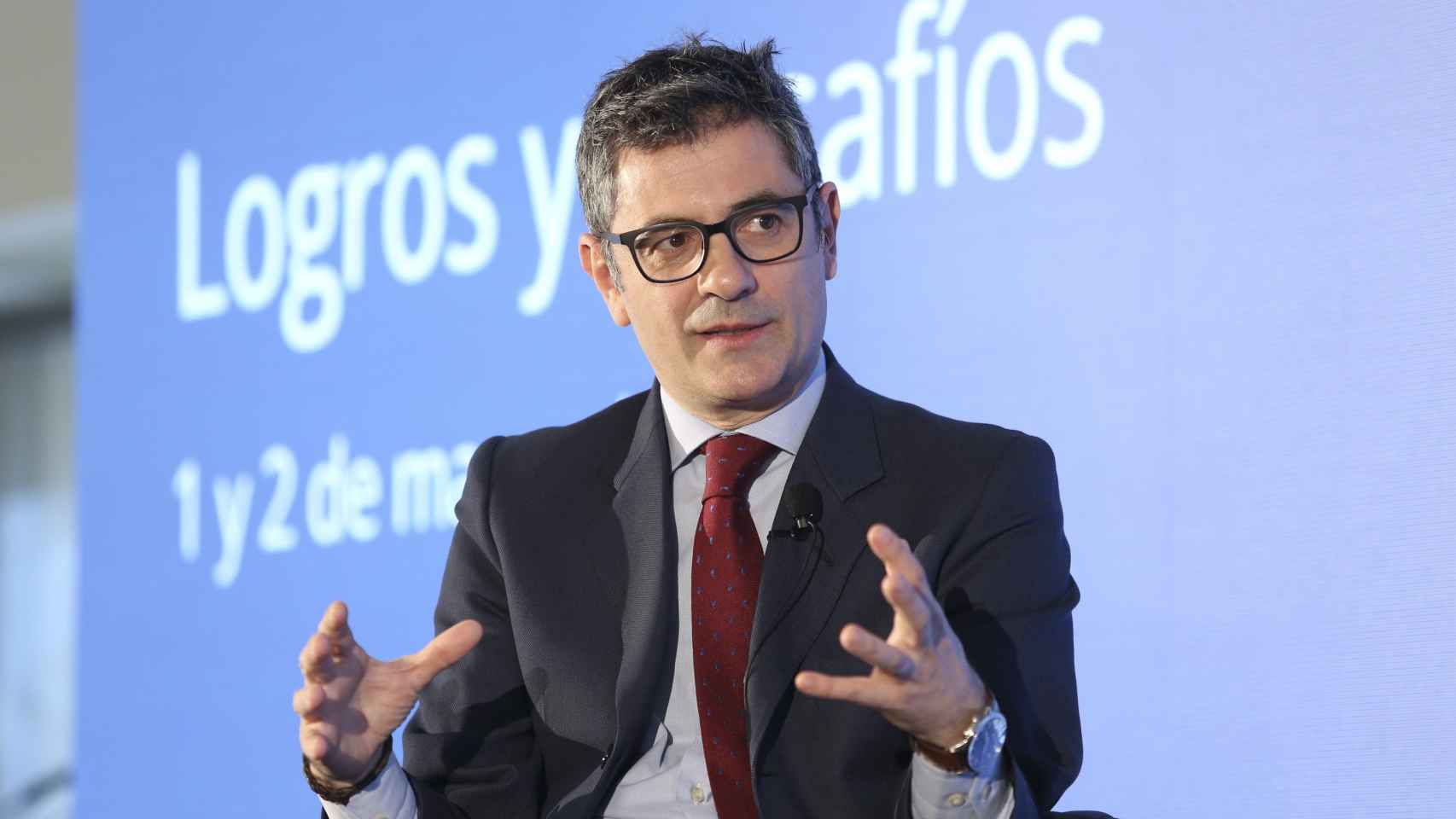 Félix Bolaños, ministro de la Presidencia, Relaciones con las Cortes y Memoria Democrática, durante su intervención  en la inauguración del II Foro Económico de Castilla-La Mancha 'Logros y desafíos'.