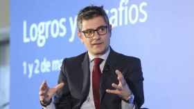Félix Bolaños, ministro de la Presidencia, Relaciones con las Cortes y Memoria Democrática, durante su intervención  en la inauguración del II Foro Económico de Castilla-La Mancha 'Logros y desafíos'.