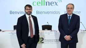 José Manuel Aisa, director financiero, y Tobías Martínez, consejero delegado de Cellnex, en la rueda de prensa de los resultados de 2022.