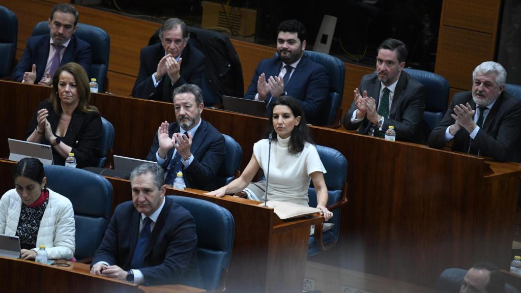 La portavoz de Vox en la Asamblea de Madrid, Rocío Monasterio, interviene durante un pleno en la Asamblea de Madrid, a 16 de febrero de 2023.