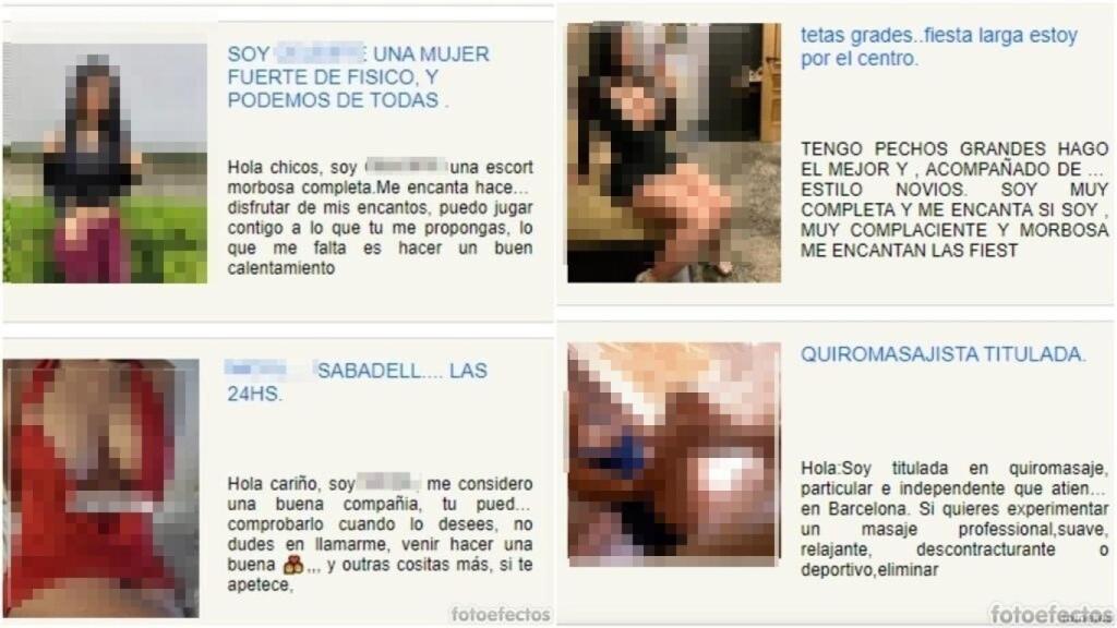 Anuncios en páginas donde se publicitan como escorts o masajistas