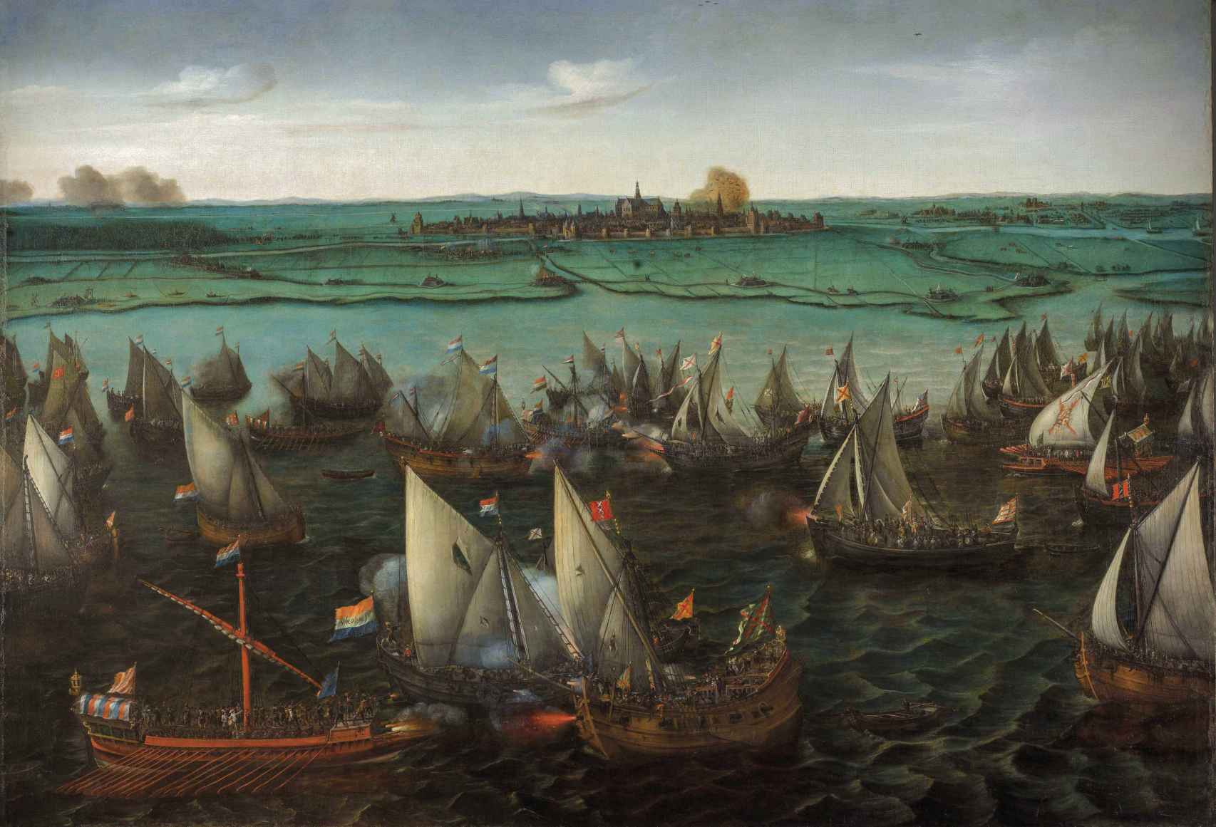 'La batalla entre las armadas realista y rebelde en el Haarlemmermeer' (c. 1629), de H. Cornelisz Vroom, Rijskmuseum.