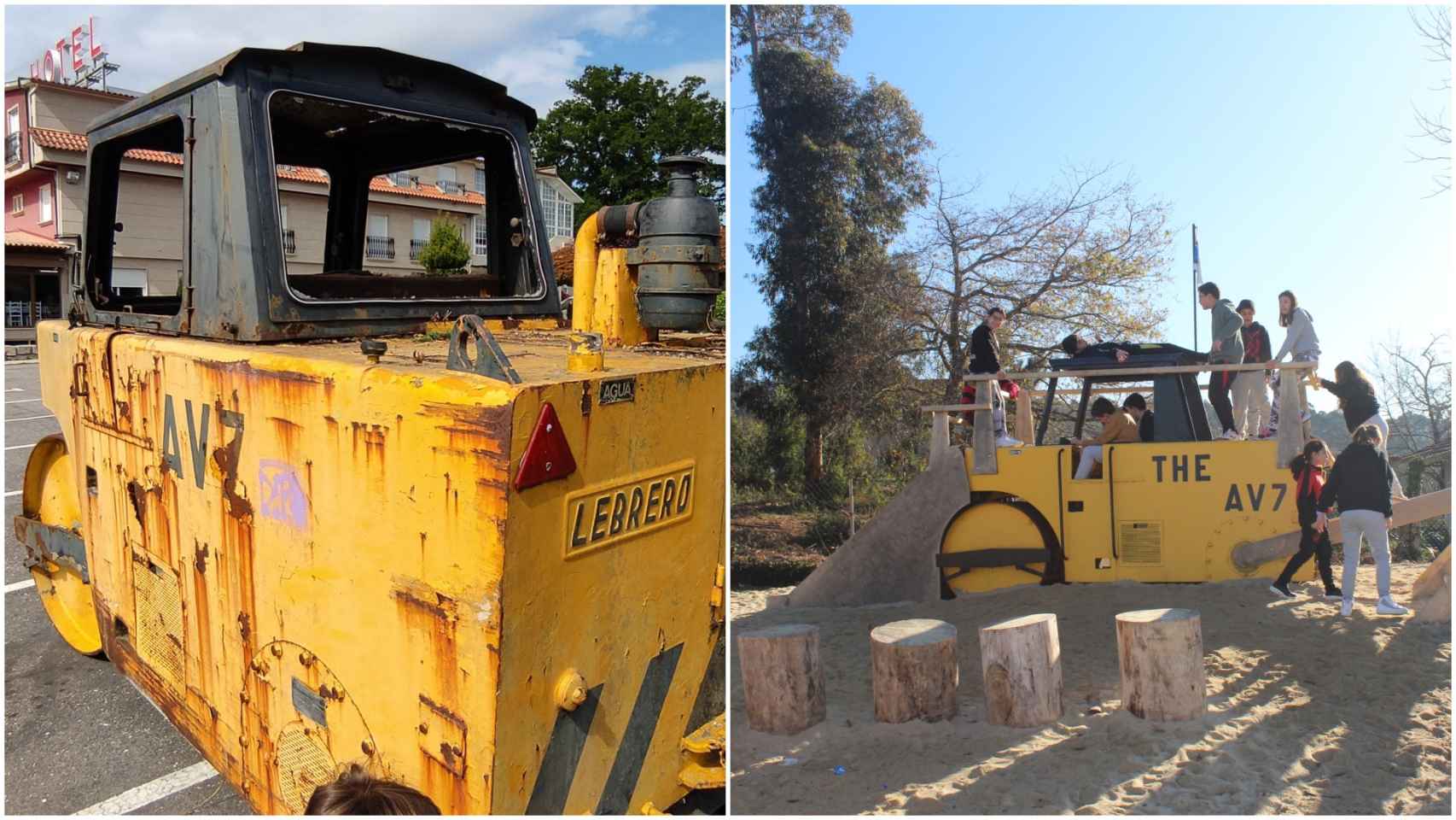 Antes y después de la apisonadora.