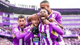 El Real Valladolid celebrando el gol de Iván Sánchez ante el Espanyol