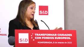 La presidenta de la Alianza Progresista de Socialistas y Demócratas, Iratxe García, durante su intervención de este domingo en Ponferrada.